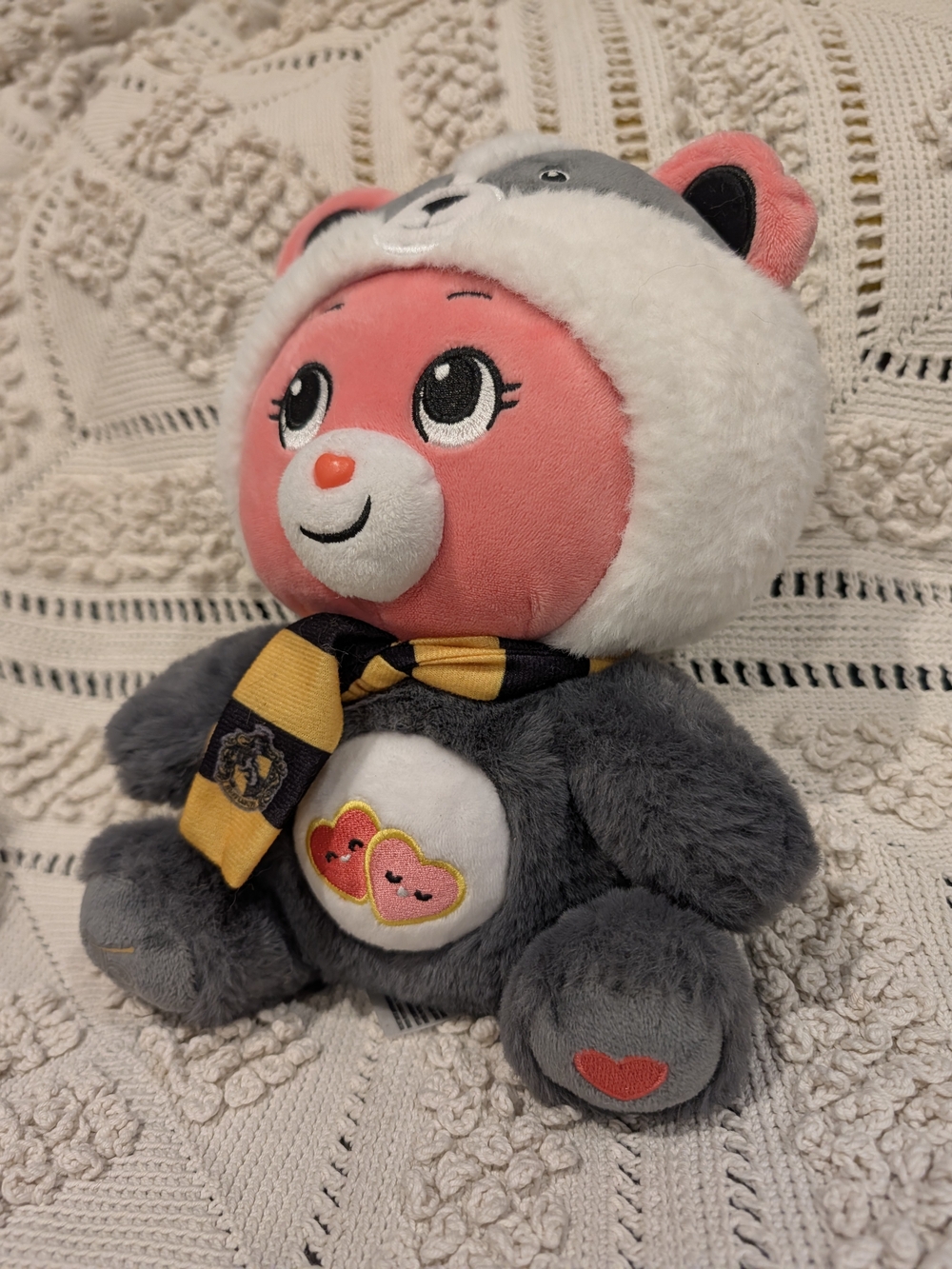 Care Bears X Harry Potter Pink & Gray Plush Bear with Yellow Scarf
